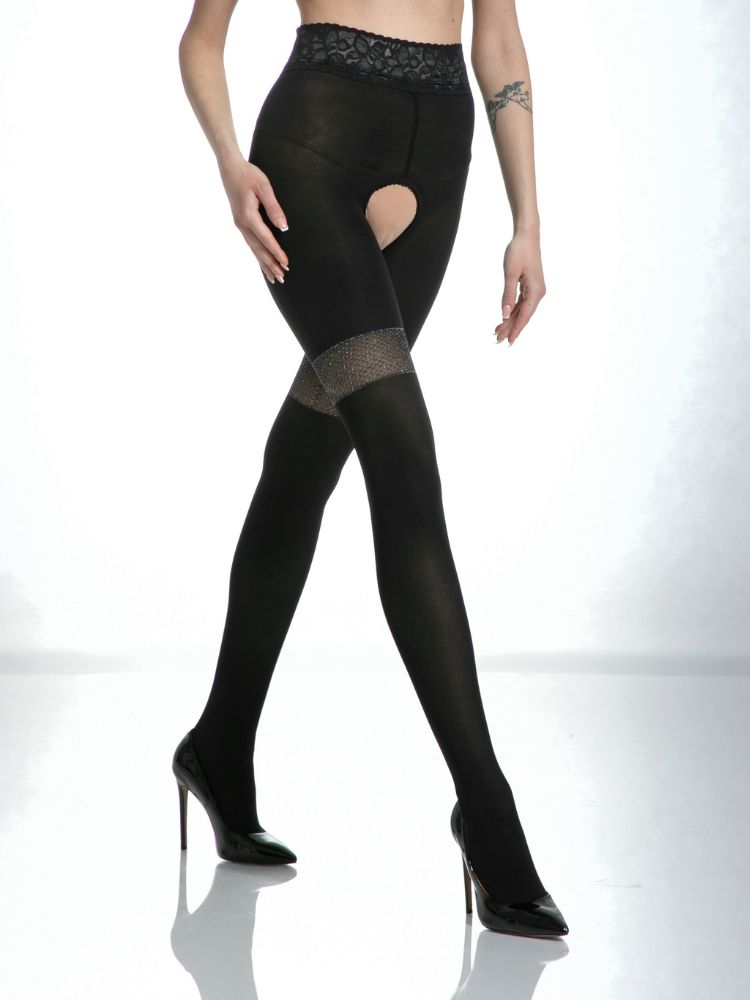 Womens Sparkle Footed Crotchless  Tights by Amour