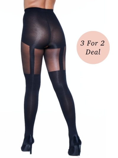  Miss Naughty Mock Suspender Crotchless Tights 3 for 2