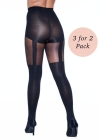  Miss Naughty Mock Suspender Crotchless Tights 3 for 2 Pack