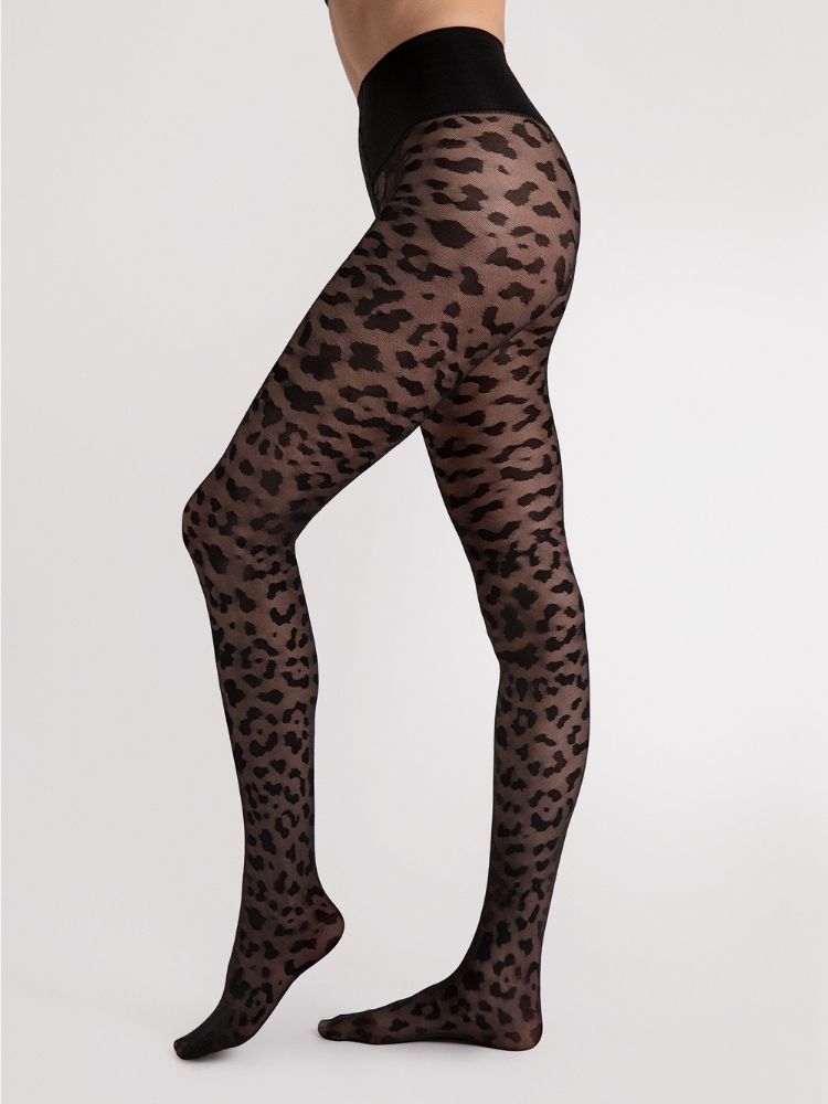 Womens Animal Print Footed  Tights by Fiore