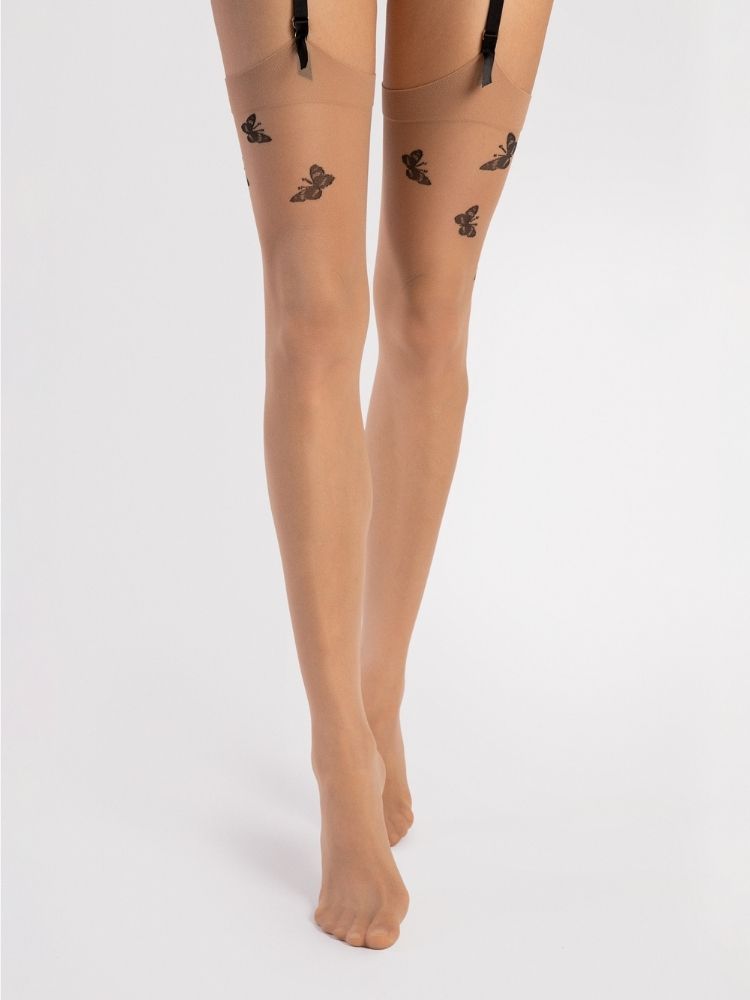 Womens Butterfly Print Footed  Stockings by Fiore