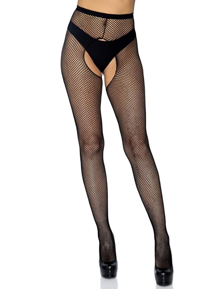 Womens Fishnet Footed Crotchless  Tights by Leg Avenue