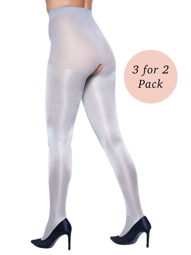 Womens Metallic Footed Crotchless  Tights by Miss Naughty